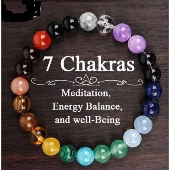 Natural 7 Chakras Beaded Bracelet Stretch Healing Stone Hndmade Boho Crystal New - Picture 1 of 4